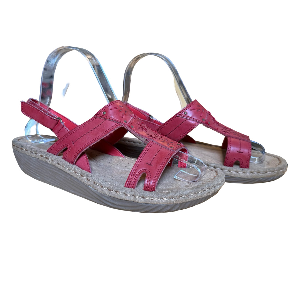 Cobbie Cuddlers Womens Red Comfort Slingback Sandals Low Wedge Shoes sz 7.5 W